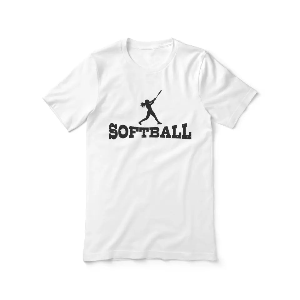 basic softball with softball player icon on a unisex t-shirt with a black graphic