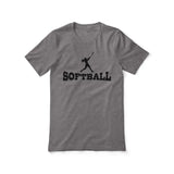 basic softball with softball player icon on a unisex t-shirt with a black graphic