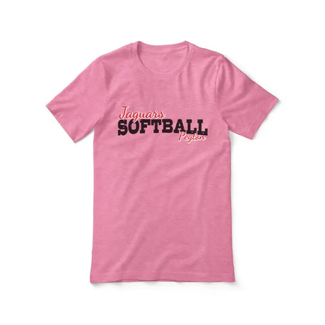 custom softball mascot and softball player name on a unisex t-shirt with a black graphic