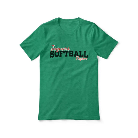 custom softball mascot and softball player name on a unisex t-shirt with a black graphic