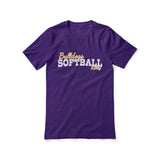 custom softball mascot and softball player name on a unisex t-shirt with a white graphic