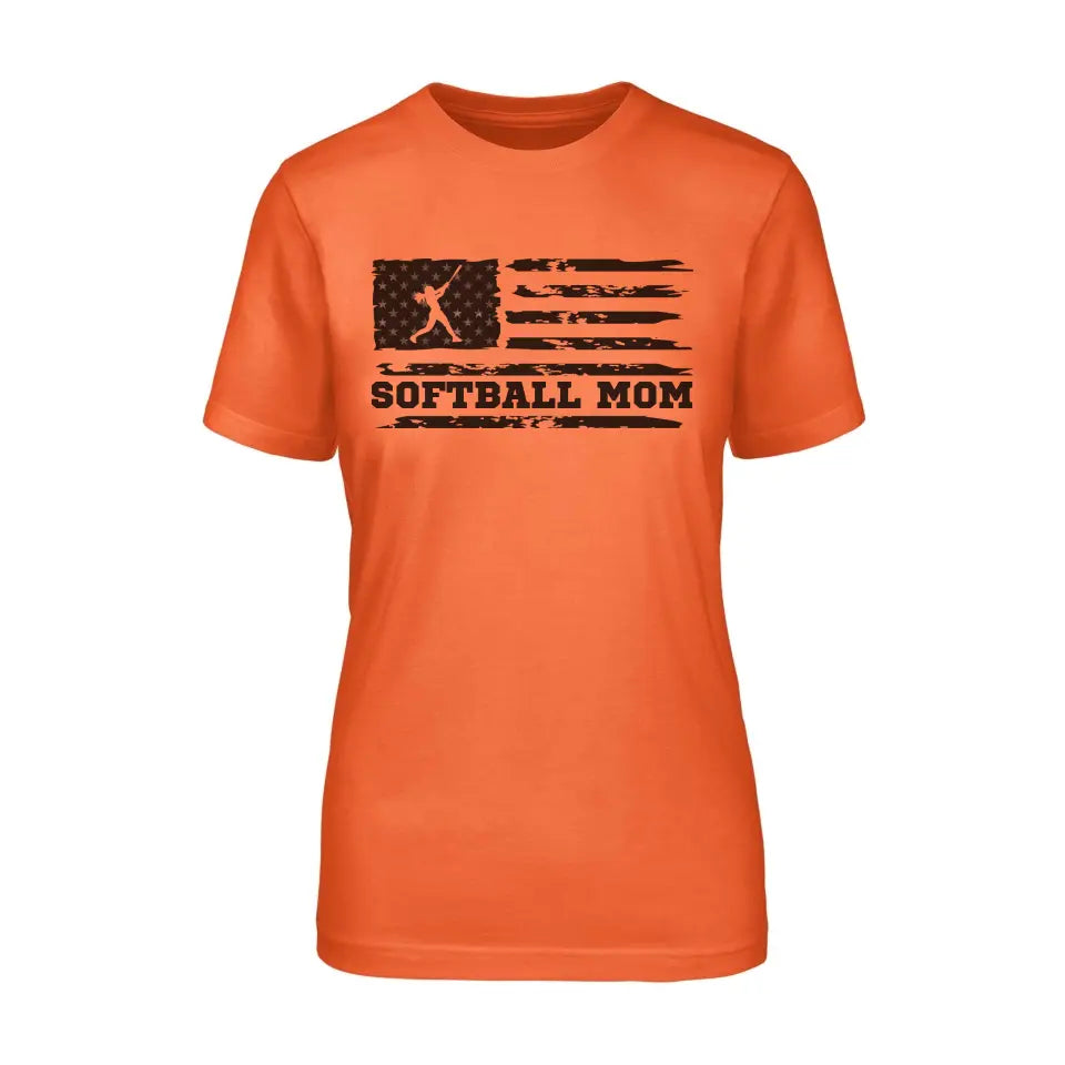 softball mom horizontal flag on a unisex t-shirt with a black graphic