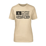 softball mom horizontal flag on a unisex t-shirt with a black graphic