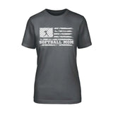 softball mom horizontal flag on a unisex t-shirt with a white graphic