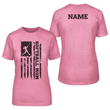 softball mom vertical flag with softball player name on a unisex t-shirt with a black graphic