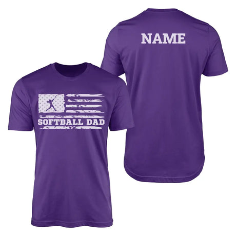 Softball Dad Horizontal Flag With Softball Player Name on a Men's T-Shirt with a White Graphic