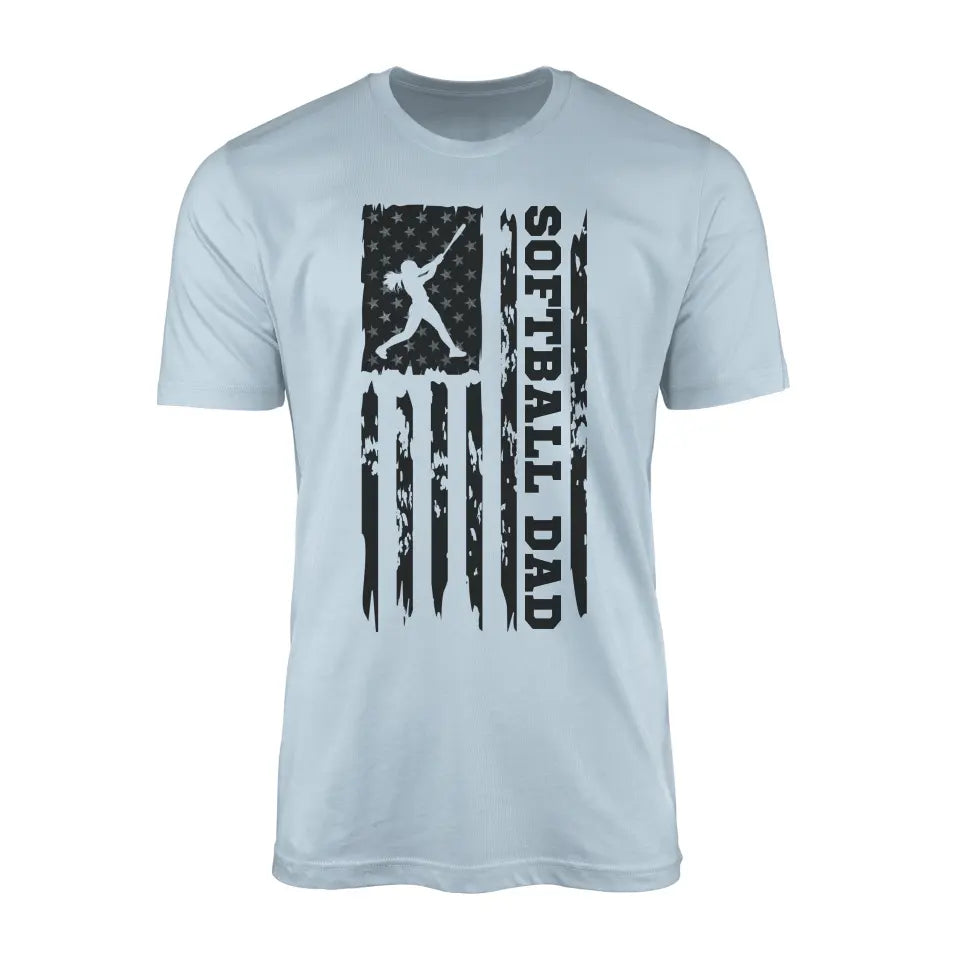 Softball Dad Vertical Flag on a Men's T-Shirt with a Black Graphic