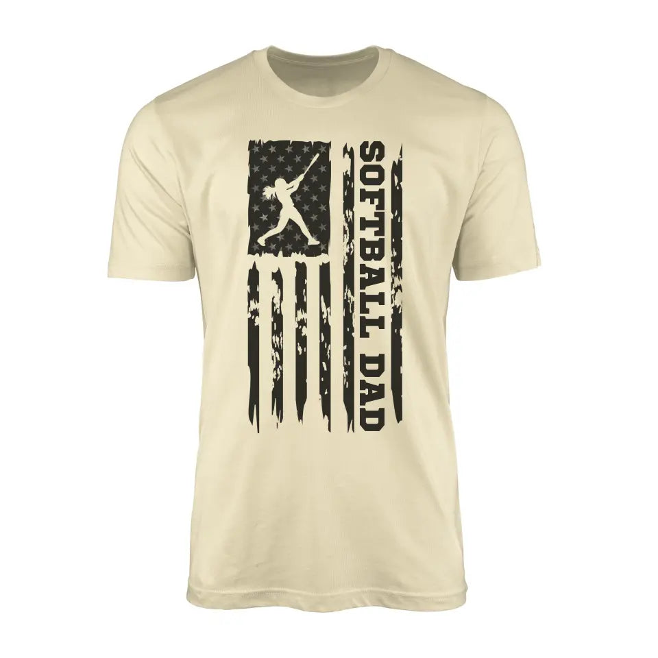 Softball Dad Vertical Flag on a Men's T-Shirt with a Black Graphic