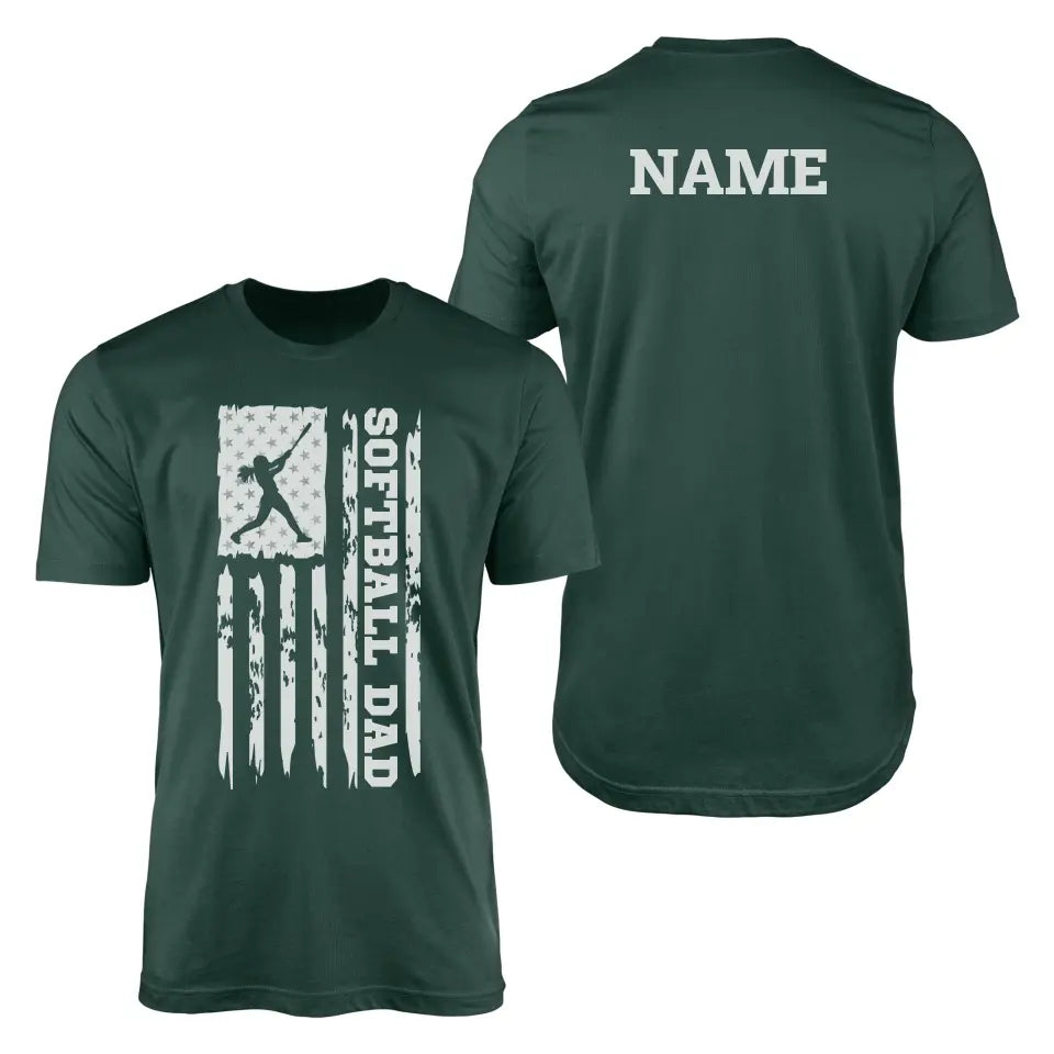 Softball Dad Vertical Flag With Softball Player Name on a Men's T-Shirt with a White Graphic