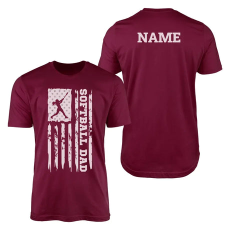 Softball Dad Vertical Flag With Softball Player Name on a Men's T-Shirt with a White Graphic