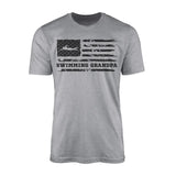 swimming grandpa horizontal flag on a mens t-shirt with a black graphic