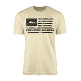 swimming grandpa horizontal flag on a mens t-shirt with a black graphic