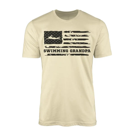 swimming grandpa horizontal flag on a mens t-shirt with a black graphic