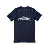 basic swimming with swimmer icon on a unisex t-shirt with a white graphic