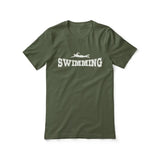 basic swimming with swimmer icon on a unisex t-shirt with a white graphic