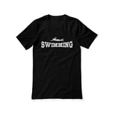 basic swimming with swimmer icon on a unisex t-shirt with a white graphic