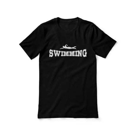 basic swimming with swimmer icon on a unisex t-shirt with a white graphic