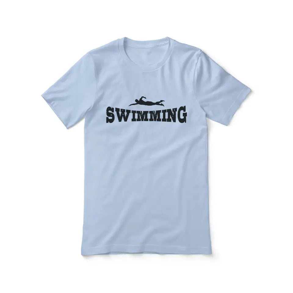 basic swimming with swimmer icon on a unisex t-shirt with a black graphic