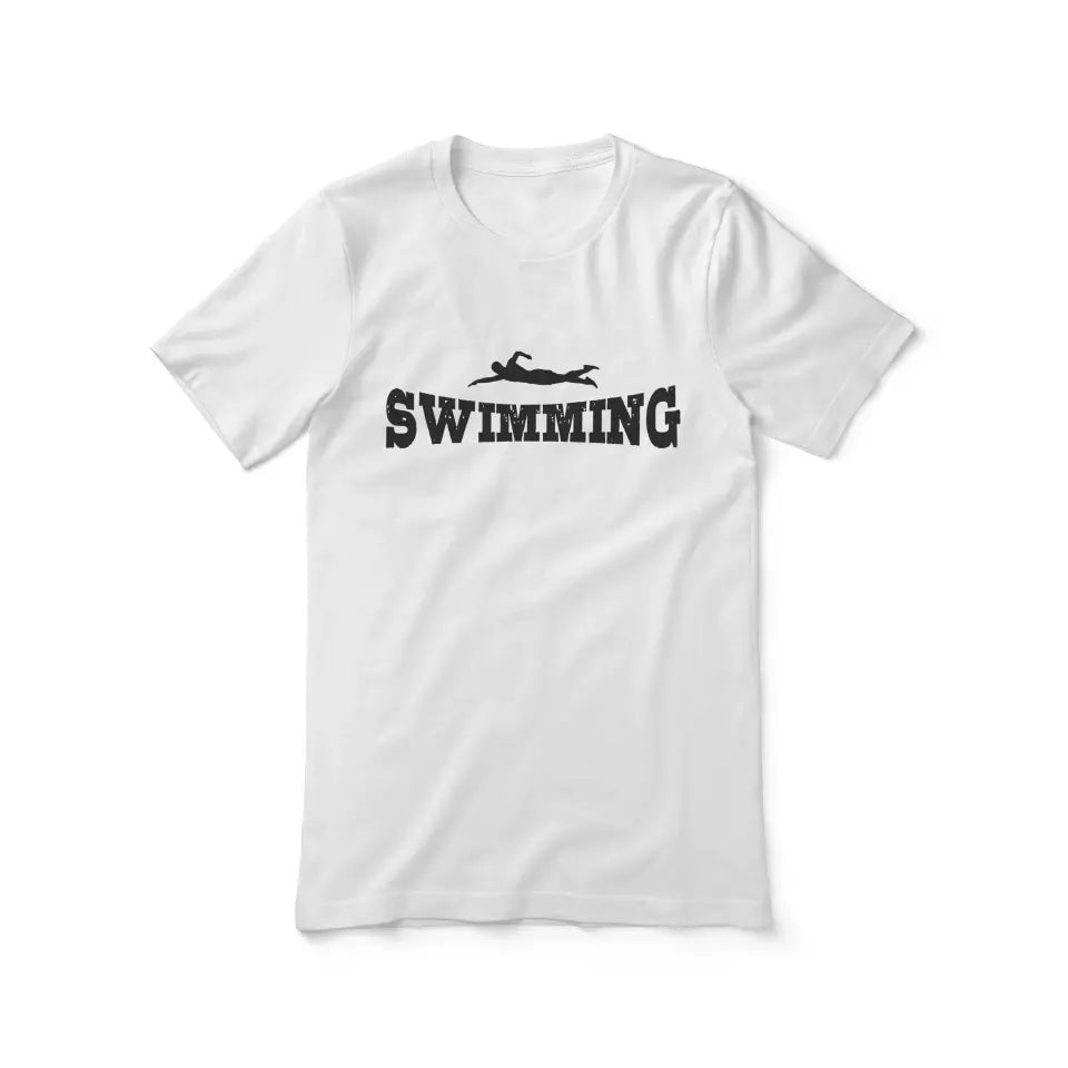 basic swimming with swimmer icon on a unisex t-shirt with a black graphic