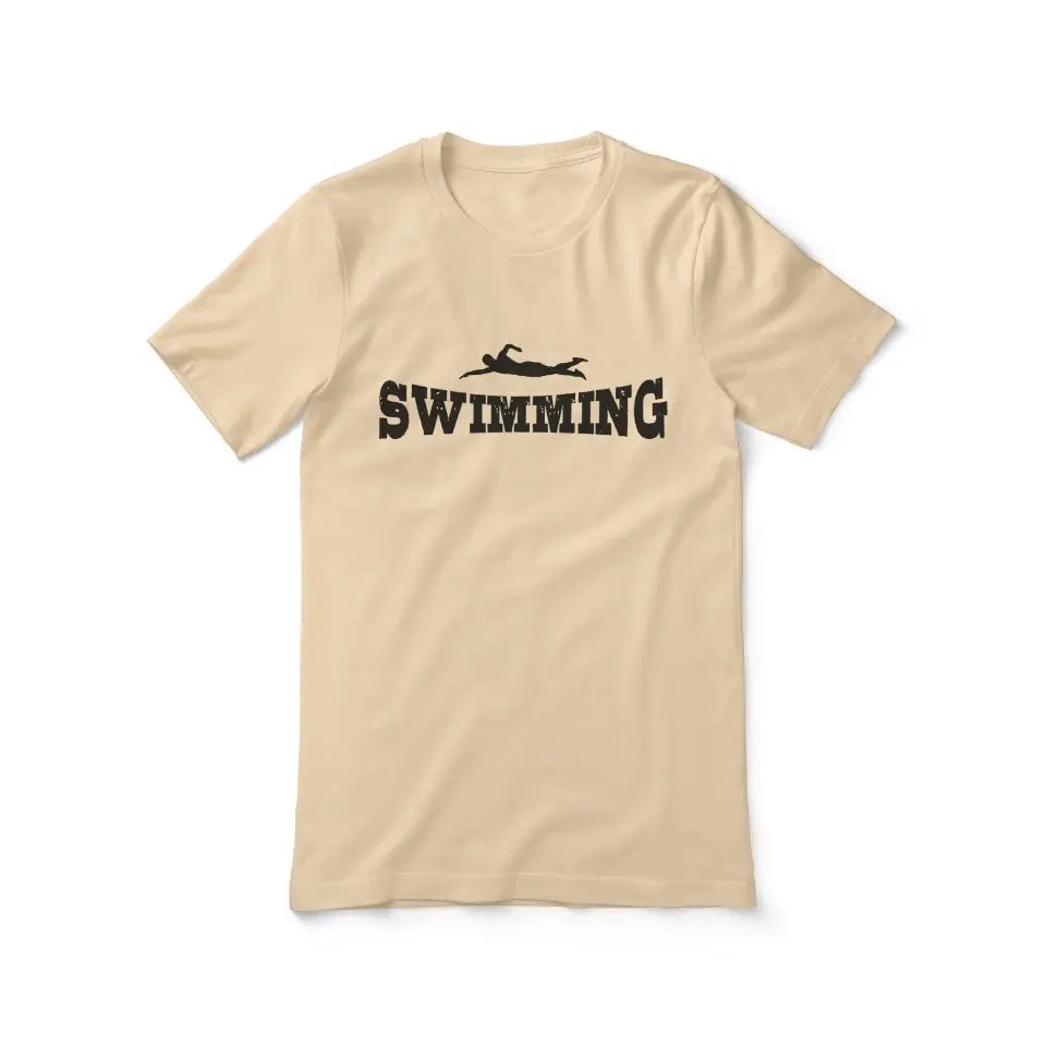 basic swimming with swimmer icon on a unisex t-shirt with a black graphic