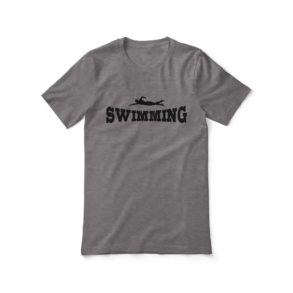 basic swimming with swimmer icon on a unisex t-shirt with a black graphic