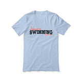 custom swimming mascot and swimmer name on a unisex t-shirt with a black graphic