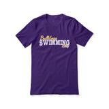 custom swimming mascot and swimmer name on a unisex t-shirt with a white graphic