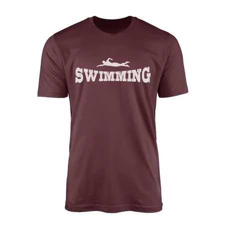 basic swimming with swimmer icon on a mens t-shirt with a white graphic