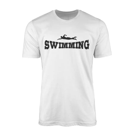 basic swimming with swimmer icon on a mens t-shirt with a black graphic