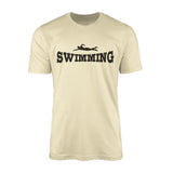 basic swimming with swimmer icon on a mens t-shirt with a black graphic