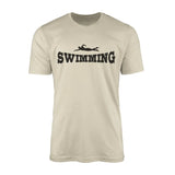 basic swimming with swimmer icon on a mens t-shirt with a black graphic