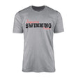 custom swimming mascot and swimmer name on a mens t-shirt with a black graphic