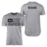 swimming dad horizontal flag with swimmer name on a mens t-shirt with a black graphic