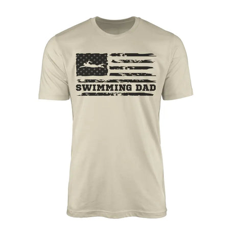 swimming dad horizontal flag on a mens t-shirt with a black graphic