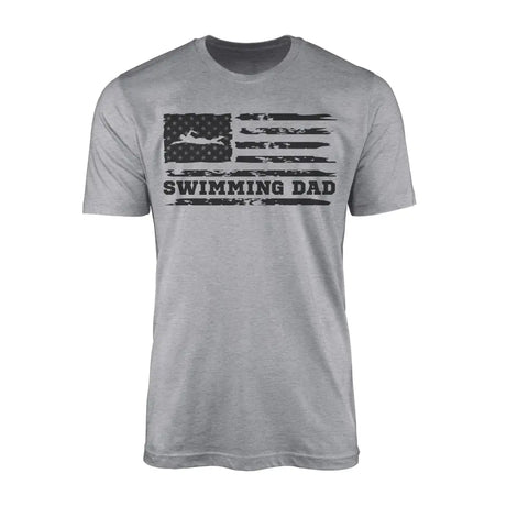 swimming dad horizontal flag on a mens t-shirt with a black graphic