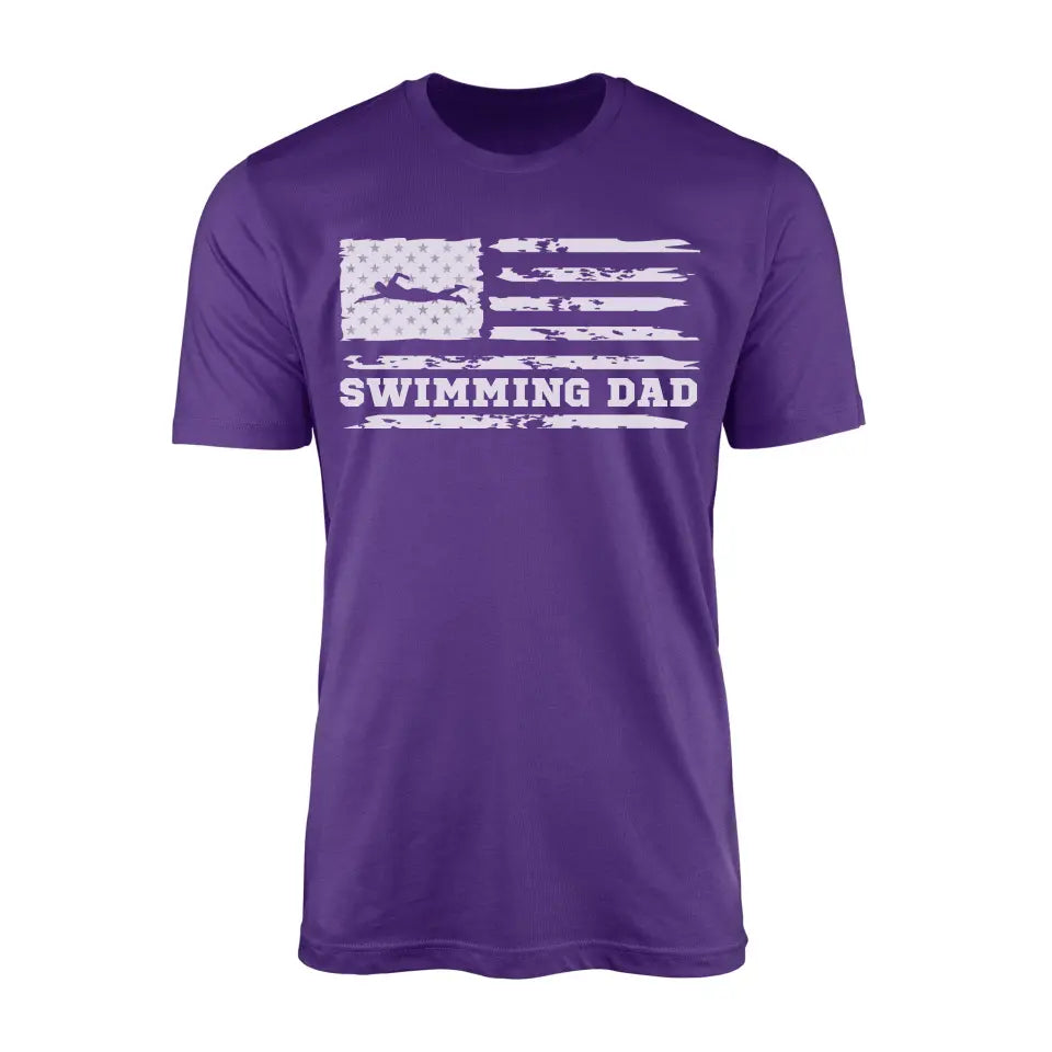 swimming dad horizontal flag on a mens t-shirt with a white graphic