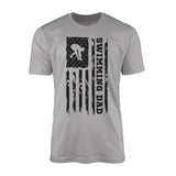 swimming dad vertical flag on a mens t-shirt with a black graphic