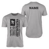 swimming dad vertical flag with swimmer name on a mens t-shirt with a black graphic