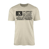 javelin grandpa horizontal flag on a mens t-shirt with a black graphic