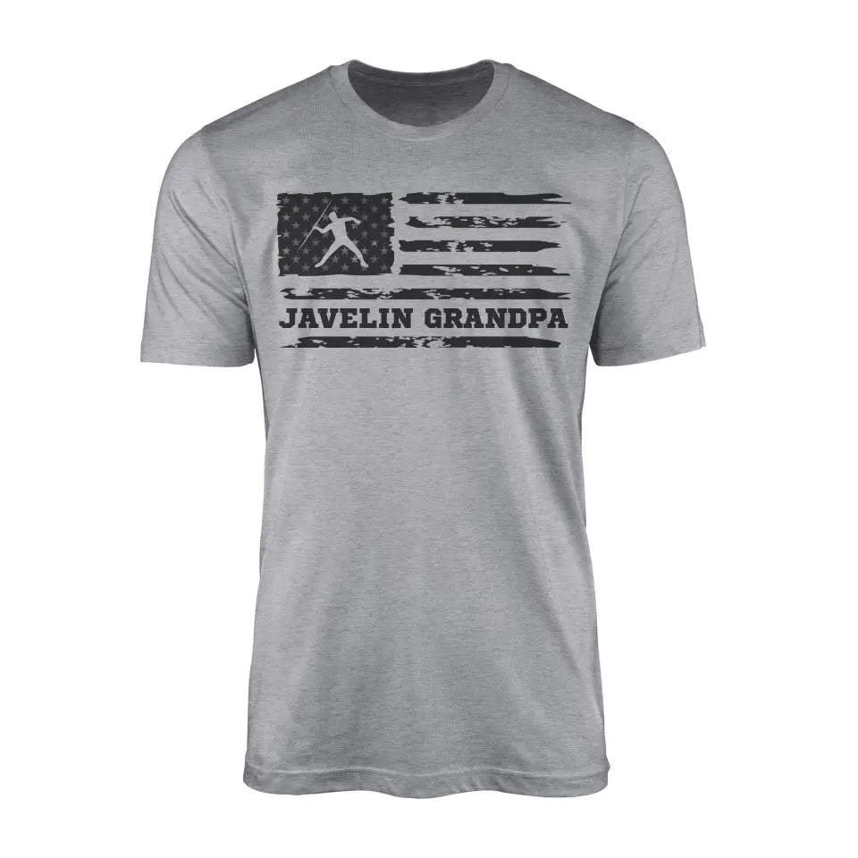 javelin grandpa horizontal flag on a mens t-shirt with a black graphic