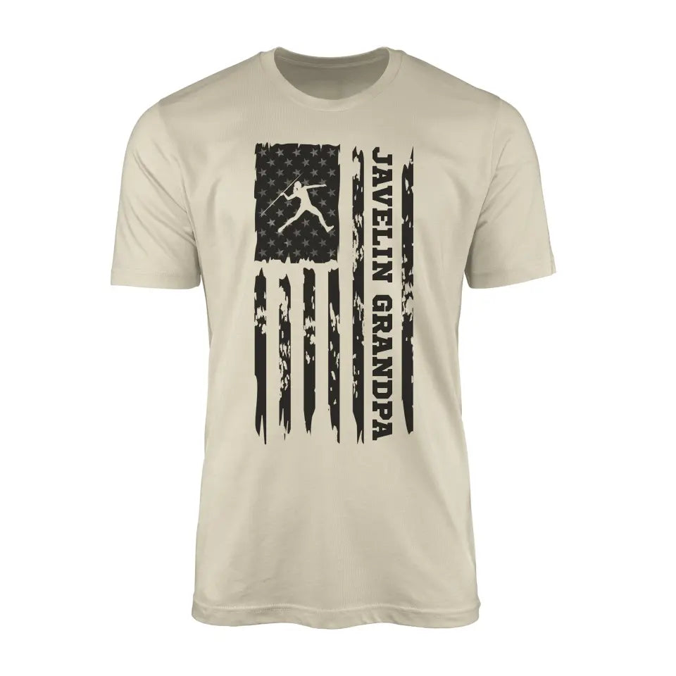 javelin grandpa vertical flag on a mens t-shirt with a black graphic