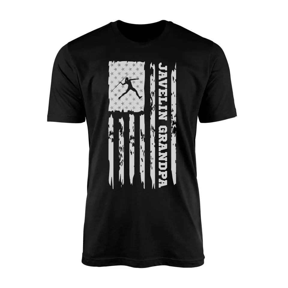 javelin grandpa vertical flag on a mens t-shirt with a white graphic