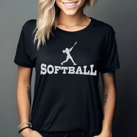 basic softball with softball player icon on a unisex t-shirt with a white graphic