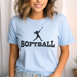 basic softball with softball player icon on a unisex t-shirt with a black graphic