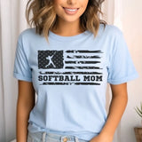 softball mom horizontal flag on a unisex t-shirt with a black graphic