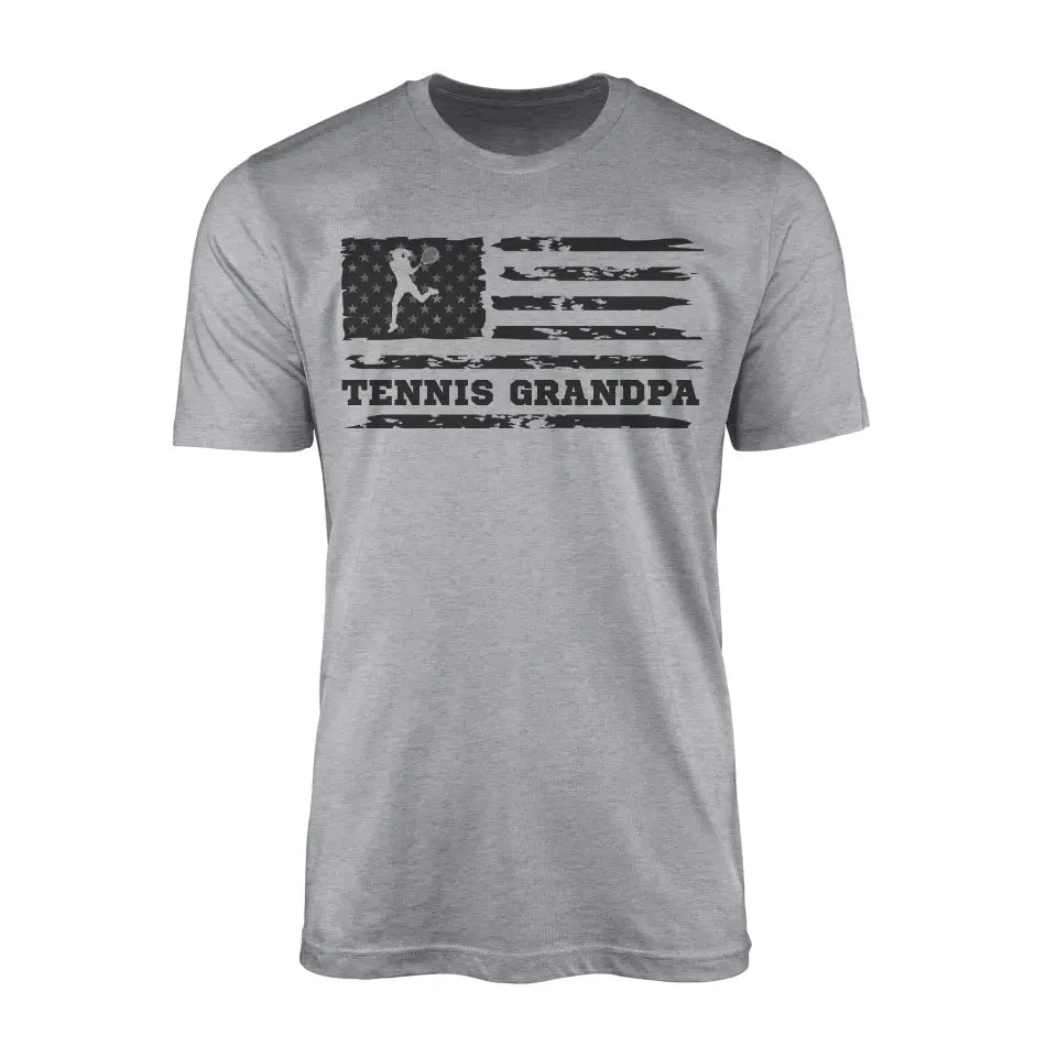 tennis grandpa horizontal flag on a mens t-shirt with a black graphic