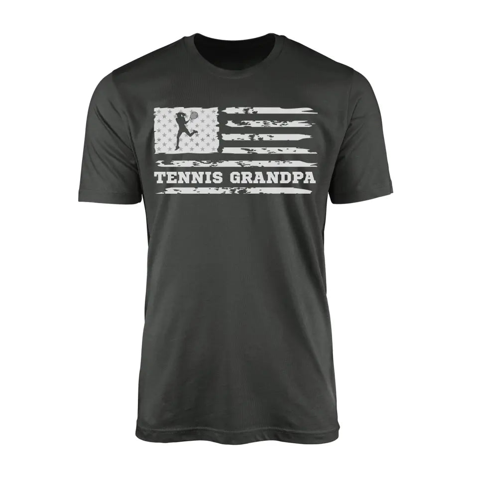 tennis grandpa horizontal flag on a mens t-shirt with a white graphic