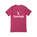 basic tennis with tennis player icon on a unisex t-shirt with a white graphic