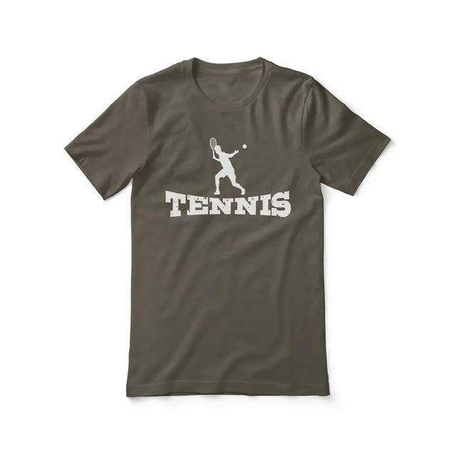 basic tennis with tennis player icon on a unisex t-shirt with a white graphic