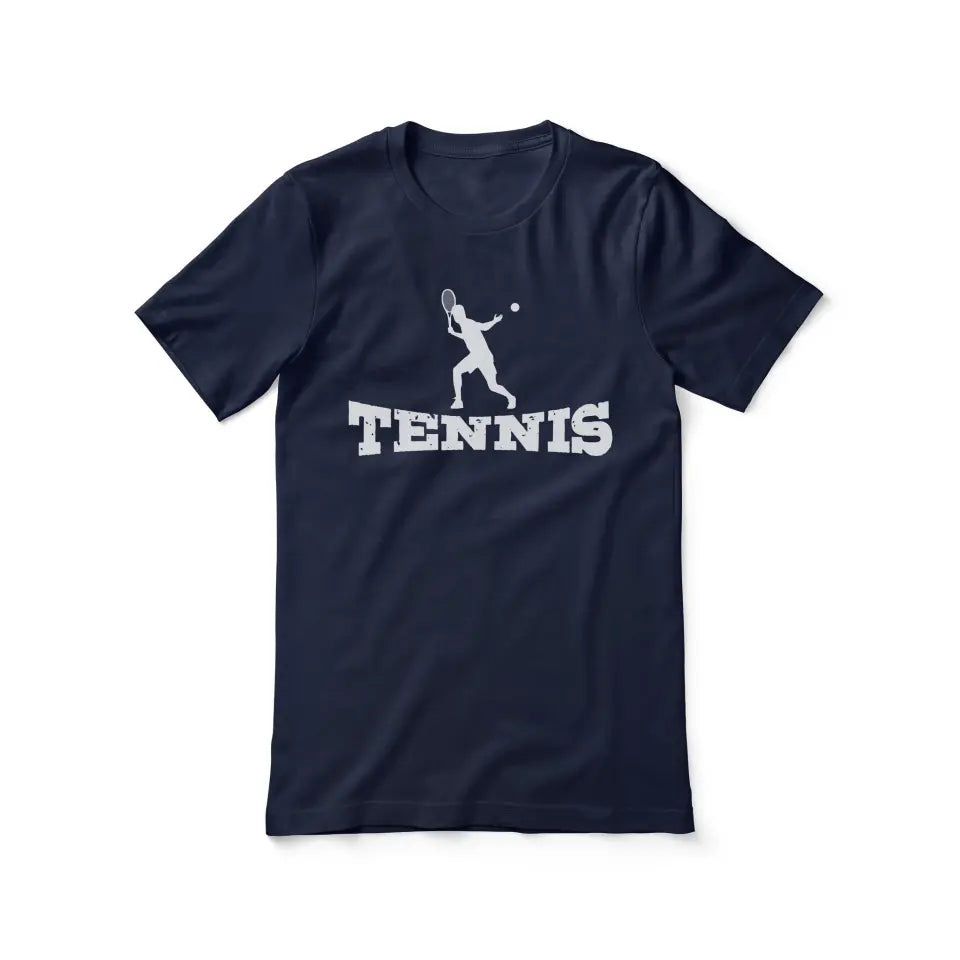 basic tennis with tennis player icon on a unisex t-shirt with a white graphic